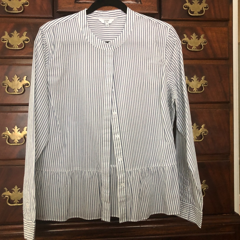Crown & Ivy Long Sleeve Peplum Stripe Top Size XL